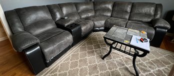 Grey Suede Reclining Sectional With Electrical Charging Ports