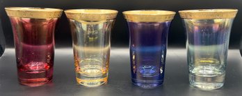 Gold Trimmed Colored Cordial Glasses - 4 Pieces