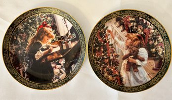 Sandra Kuck Victorian Christmas Porcelain Plates Night Before Christmas & Dear Santa, 2 Piece Lot