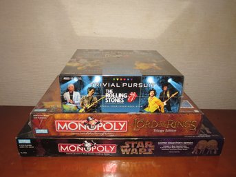 Rolling Stones Trivial Pursuit, Lord Of The Rings Monopoly & Star Wars Monopoly - 3 Assorted Board Games