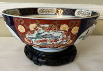 Gold Imari Hand Painted Porcelain Bowl With Stand