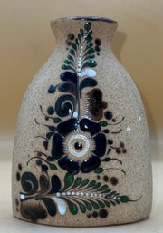 Tonala Mexican Pottery Bud Vase Signed NETZI Mexico Acapulco Folk Art