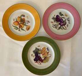 Email De Limoges Porcelain Salad Plates With Hand Painted Fruits, 3 Piece Lot