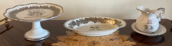 25th Silver Anniversary Pedestal Dish, Oval Dish, Creamer & Bowl - 4 Pieces