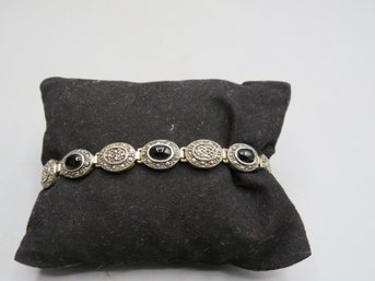 Sterling Silver Bracelet With Black Onyx Stone & Marcasite