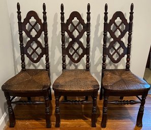 Thomasville Provincial Country French Rush Wood Chairs - 3 Pieces