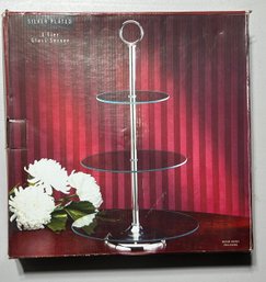 Silver Plated 3 Tier Glass Server - New In Box