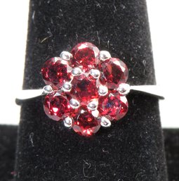 Sterling Silver Ring With Red Stone - Size 8.75