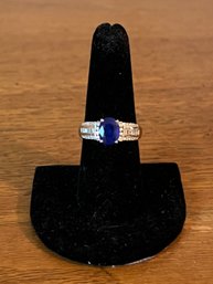 D'Joy Sterling Silver Blue Sapphire Ring Size 7 3/4 - 0.14OZT