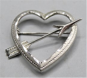 Sterling Silver Heart With Arrow Pin