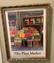 Pike Place Market, Seattle WA, Signed Poster 'Corner Vegetable's Market' Framed