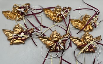 Plastic Cherub Angels Christmas Ornaments, 6 Pieces