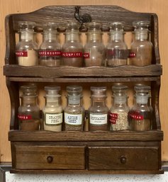 Wooden Spice Rack With Bottles - 13 Pieces