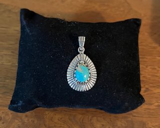 DJoy Sterling Silver Turquoise Tear Drop Pendant - 0.14OZT