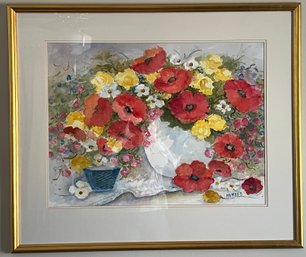 Mambro Artist Signed Watercolor Flower Bouquet Framed