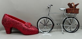 Fossil Ruby Red Slipper And Dorothys Bicycle, 2 Piece Lot