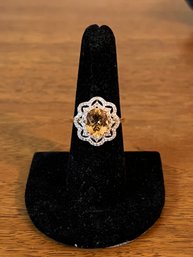 Brazilian Heliodor & White Zircon Ring In Vermeil Yellow Gold Over Sterling Silver Ring Size 7 3/4 - 0.13OZT