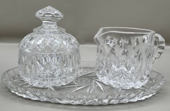 Gorham Crystal Sugar Bowl, Creamer And Serving Tray, 3 Piece Lot