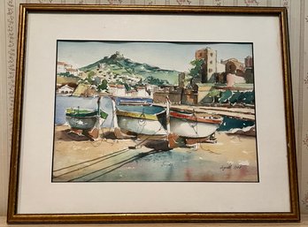 Legentil 1978 Signed Watercolor Of Boats Framed