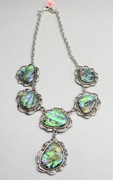 Abalone Costume Jewelry Silver Tone Statement Necklace - New In Box