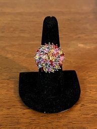 Multi Sapphire Floral Sterling Silver Ring Size 7 3/4 - 0.25OZT