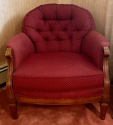 Red Upholstered Arm Chair With Solid Wood Legs