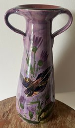 Lemon & Crute Double Handled Vase 'Finch And Iris' Torquay, England