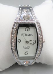Strada Women's Quartz Cuff Watch With Clear Stones -  New In Box