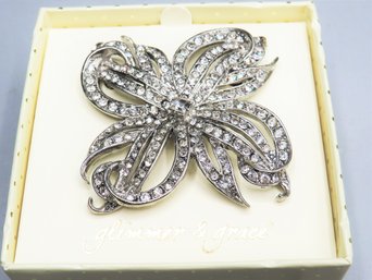 Glimmer And Grace Pin, Silver Tone With Clear Stones - New In Box