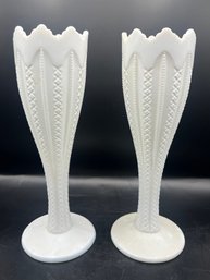 Milk Glass Lattice Motif Vases - 2 Pieces