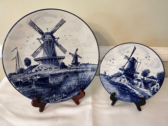 Delft Hand Painted Porcelain Windmill Plates, Made In Holland