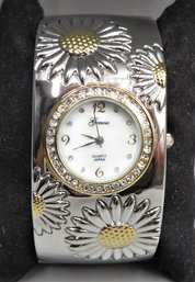 Genoa Women's Cuff Watch, Silver & Gold-tone Sunflower, Quartz