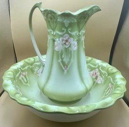 Hand Painted Ceramic Basin With Pitcher