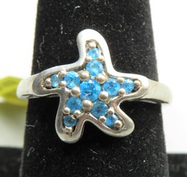 Sterling Silver Starfish Ring With Blue Stones  - Size 8 - New