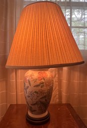 Chinese Style Floral Lamp With Wooden Base