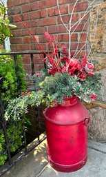 Vintage Milk Urn With Hand Crafted Faux Holiday Decor