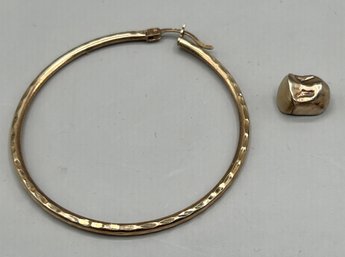 10k Gold Hoop Earring  1.4g And 10k Gold Tooth 2.5g