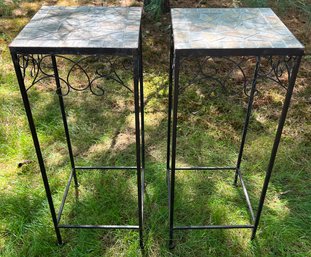 Tile Top Tall Plant Stands - 2 Pieces