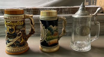 Bermuda Beer Stein, Christmas Beer Stein & Glass Beer Stein - 3 Pieces