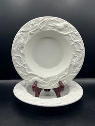 Mera International White Bird Embossed Dishes Made In Italy - 2 Pieces