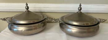 F.B. Rogers Pewterlite Lidded Casserole Dishes, 2 Piece Lot