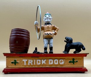 Circus Clown And Trick Dog Foundry Iron Mechanical Bank Made In Taiwann