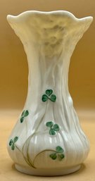 Belleek Ireland Classic Daisy Tall Shamrock Embossed Vase