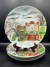 Pottery Barn Winter Village Dinner Plates - 4 Pieces