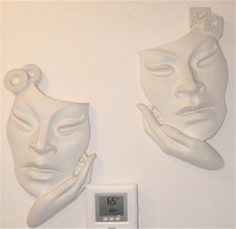 Asian Inspired Masks, Decorative Plaster - Set Of 2
