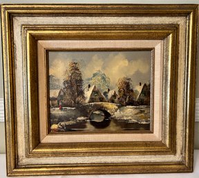 Signed Oil O Canvas Winter Scene, Framed