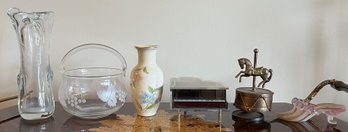Assorted Vases, Music Boxes & Glass Art Decor - 6 Pieces