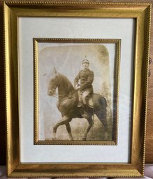 Framed Print Of Antique Photo Of Mounted Soldier