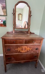 Antique Solid Wood 4 Drawer Small Dresser With Vanity Mirror