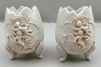 Lefton China Bisque Cherub Egg Vase, 2 Piece Lot